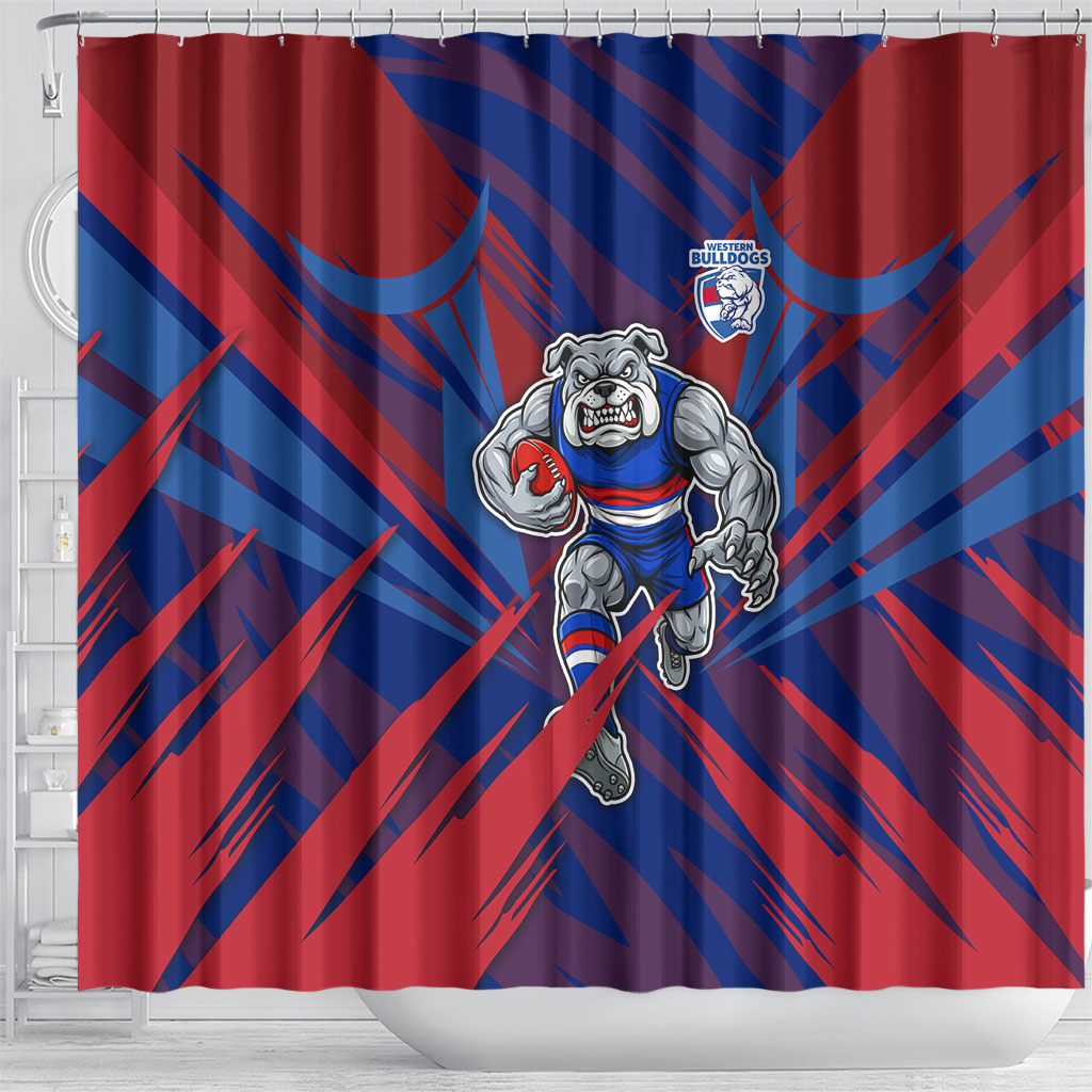 Western Bulldogs Australian Football Shower Curtain Aggressive Bulldog Mascot - Bold Team Colors