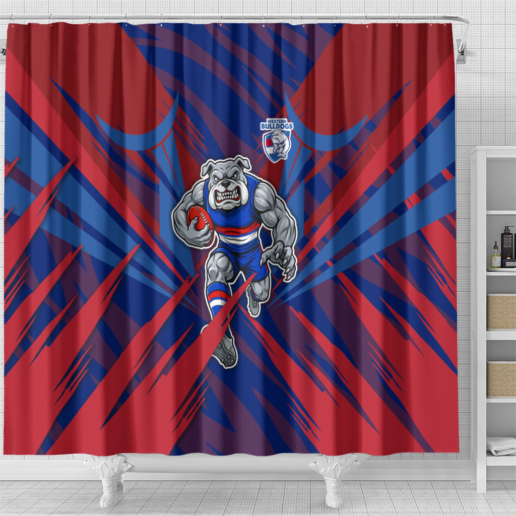 Western Bulldogs Australian Football Shower Curtain Aggressive Bulldog Mascot - Bold Team Colors