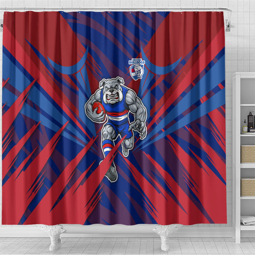 Western Bulldogs Australian Football Shower Curtain Aggressive Bulldog Mascot - Bold Team Colors
