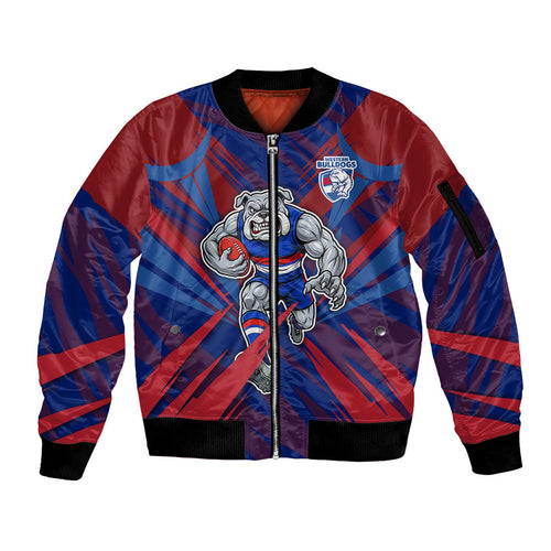 Western Bulldogs Australian Football Sleeve Zip Bomber Jacket Aggressive Bulldog Mascot - Bold Team Colors
