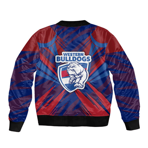 Western Bulldogs Australian Football Sleeve Zip Bomber Jacket Aggressive Bulldog Mascot - Bold Team Colors
