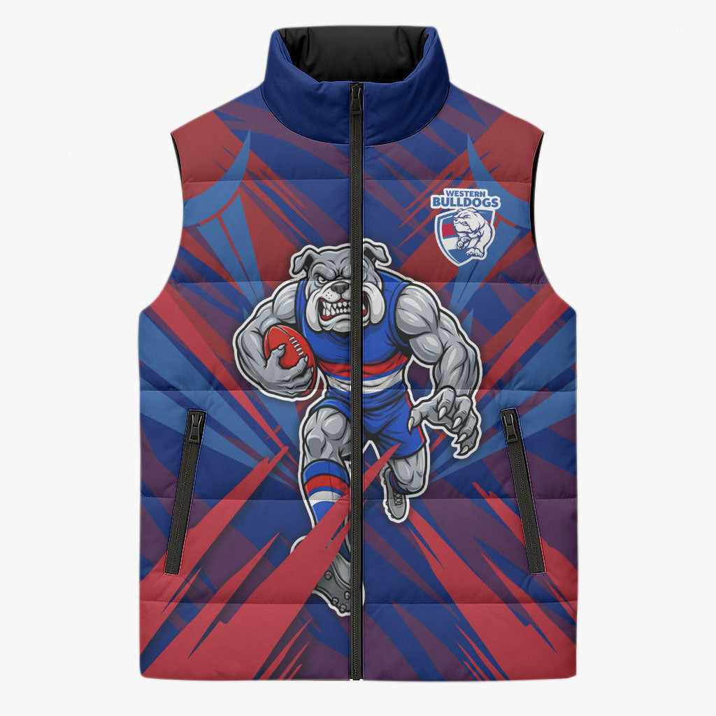 Western Bulldogs Australian Football Sleeveless Puffer Jacket Aggressive Bulldog Mascot - Bold Team Colors