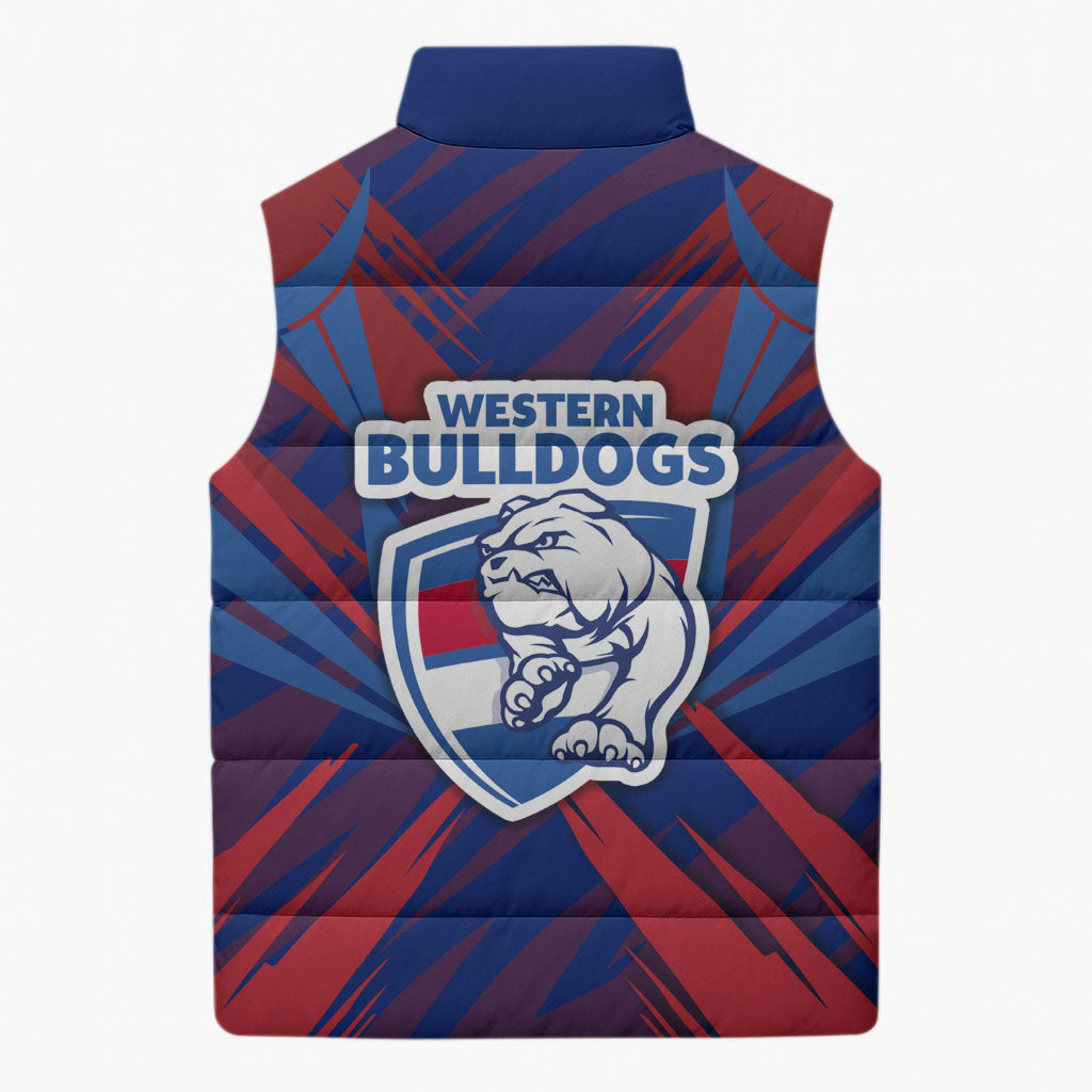 Western Bulldogs Australian Football Sleeveless Puffer Jacket Aggressive Bulldog Mascot - Bold Team Colors
