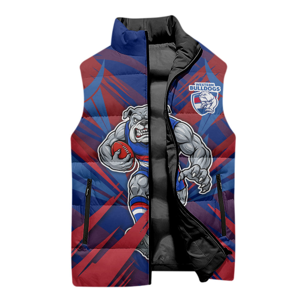 Western Bulldogs Australian Football Sleeveless Puffer Jacket Aggressive Bulldog Mascot - Bold Team Colors