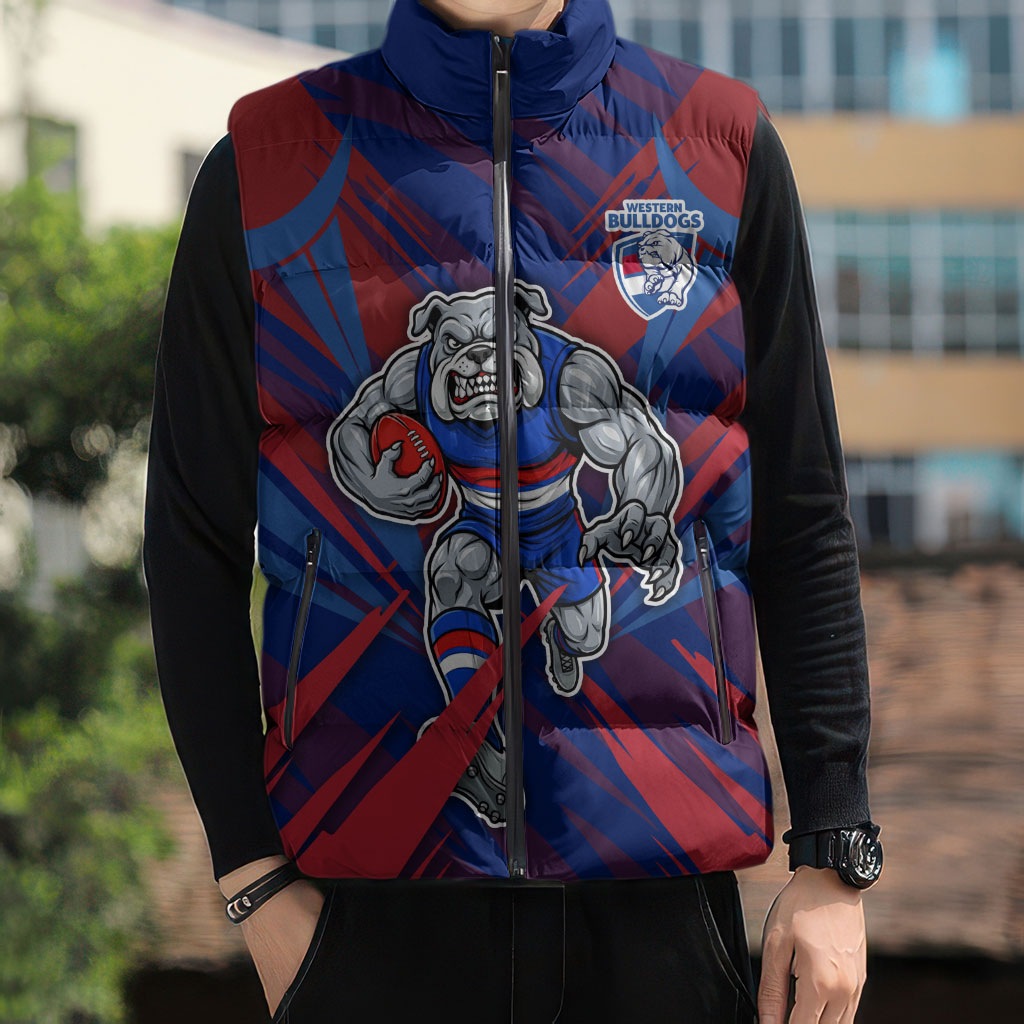 Western Bulldogs Australian Football Sleeveless Puffer Jacket Aggressive Bulldog Mascot - Bold Team Colors