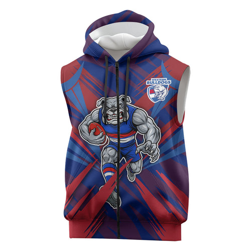 Western Bulldogs Australian Football Sleeveless Zip Hoodie Aggressive Bulldog Mascot - Bold Team Colors