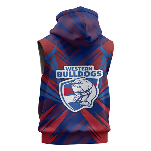 Western Bulldogs Australian Football Sleeveless Zip Hoodie Aggressive Bulldog Mascot - Bold Team Colors