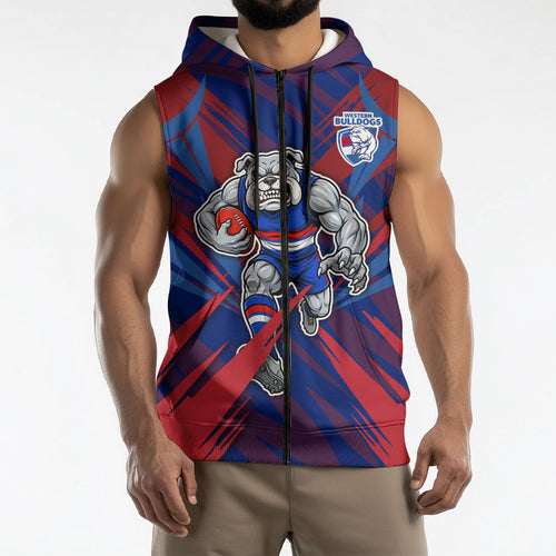 Western Bulldogs Australian Football Sleeveless Zip Hoodie Aggressive Bulldog Mascot - Bold Team Colors