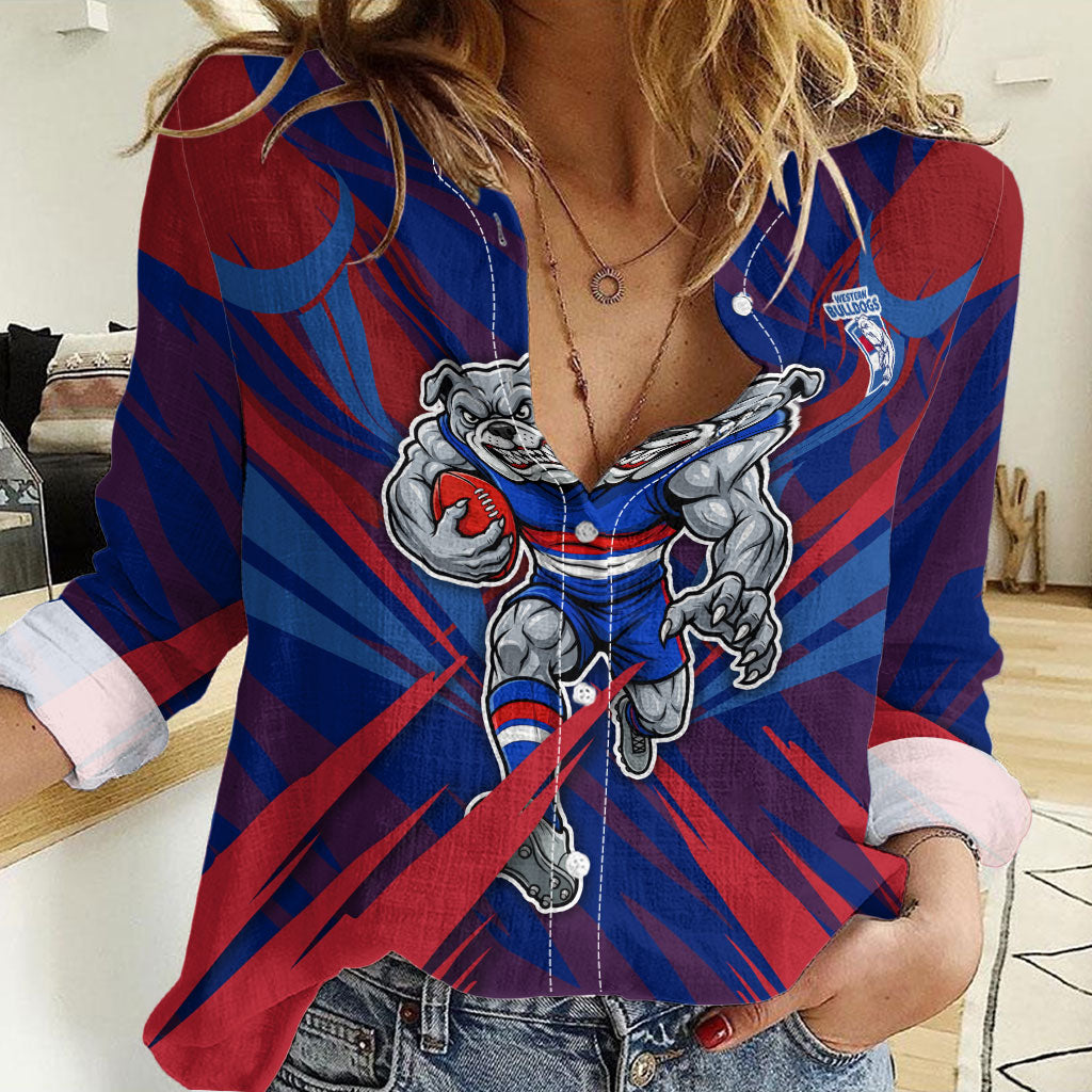 Western Bulldogs Australian Football Women Casual Shirt Aggressive Bulldog Mascot - Bold Team Colors