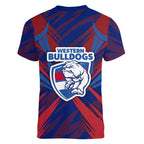 Western Bulldogs Australian Football Women V-Neck T-Shirt Aggressive Bulldog Mascot - Bold Team Colors