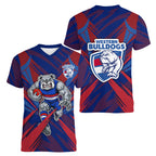 Western Bulldogs Australian Football Women V-Neck T-Shirt Aggressive Bulldog Mascot - Bold Team Colors