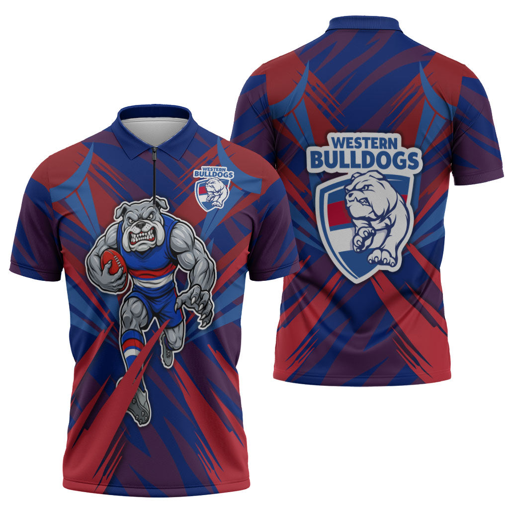 Western Bulldogs Australian Football Zipper Polo Shirt Aggressive Bulldog Mascot - Bold Team Colors