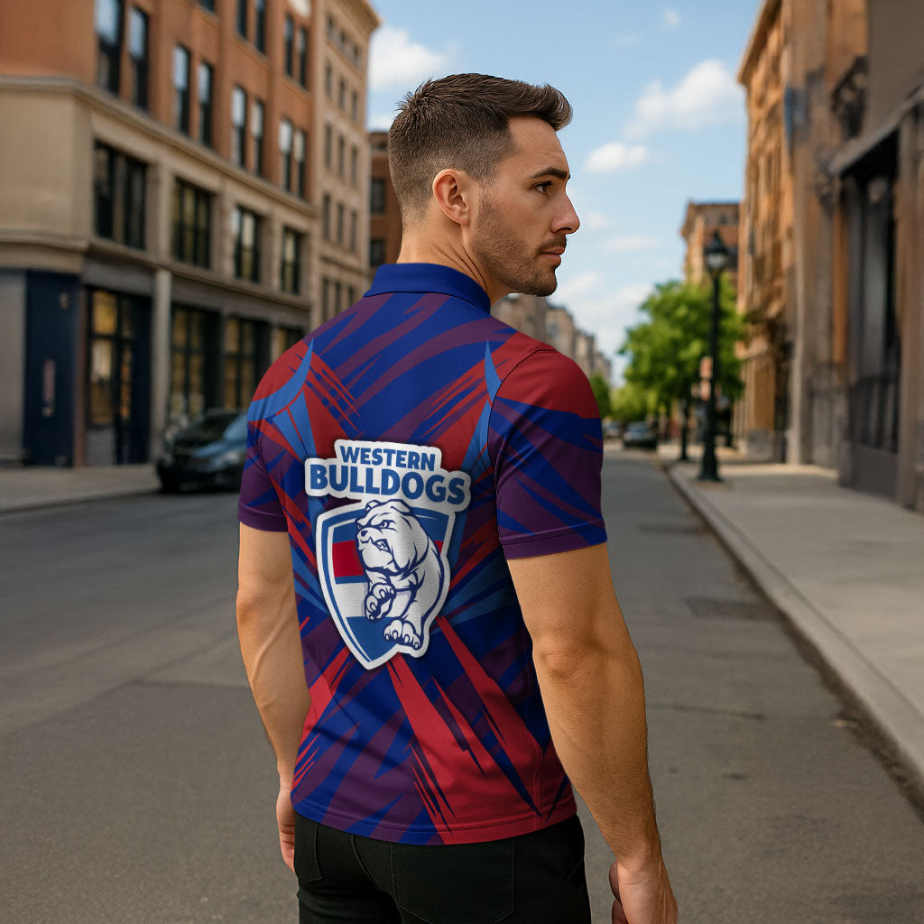 Western Bulldogs Australian Football Zipper Polo Shirt Aggressive Bulldog Mascot - Bold Team Colors