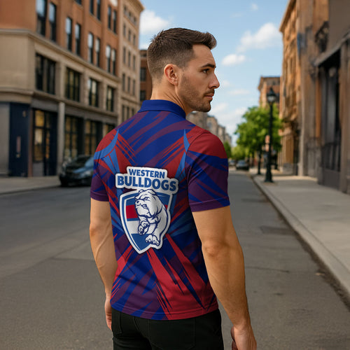 Western Bulldogs Australian Football Zipper Polo Shirt Aggressive Bulldog Mascot - Bold Team Colors