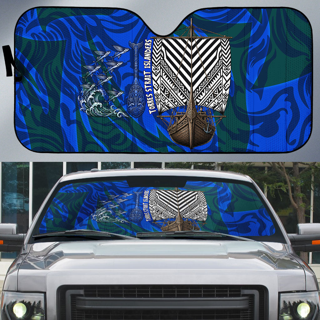 Torres Strait Islanders Forever Voyagers Auto Sun Shade Indigenous Australian Tribal Canoe Art