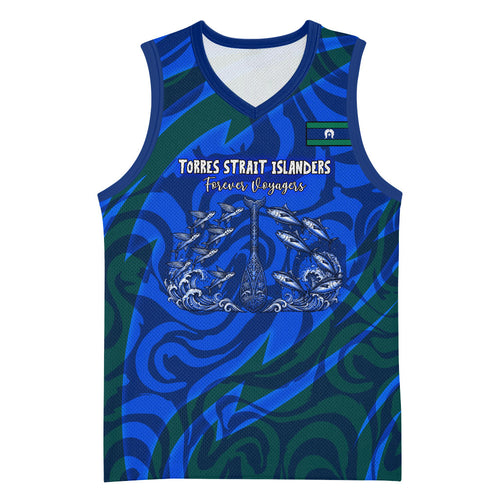Torres Strait Islanders Forever Voyagers Basketball Jersey Indigenous Australian Tribal Canoe Art