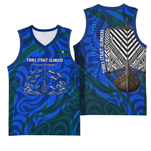 Torres Strait Islanders Forever Voyagers Basketball Jersey Indigenous Australian Tribal Canoe Art