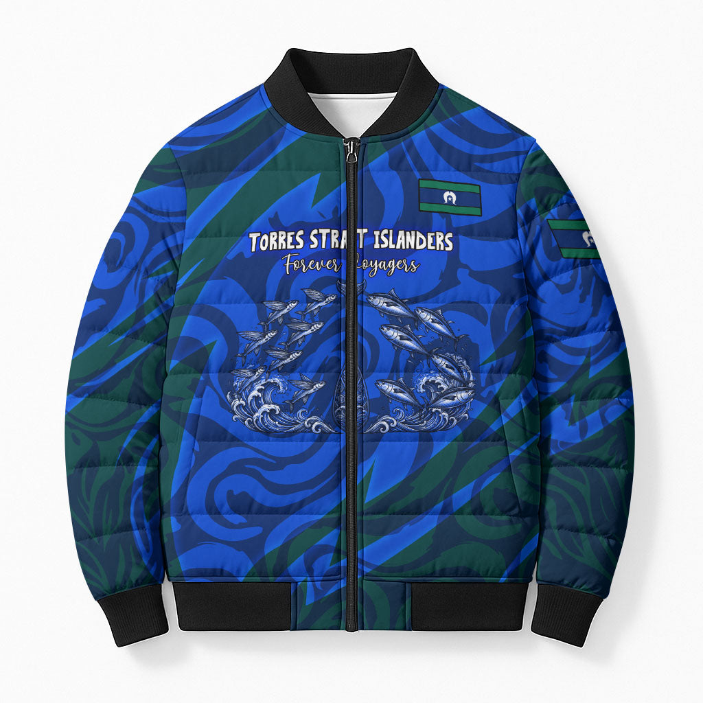 Torres Strait Islanders Forever Voyagers Bomber Puffer Jacket Indigenous Australian Tribal Canoe Art