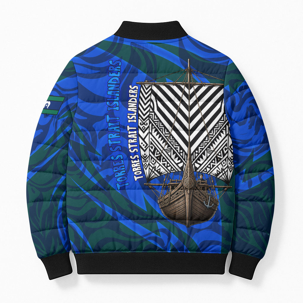 Torres Strait Islanders Forever Voyagers Bomber Puffer Jacket Indigenous Australian Tribal Canoe Art