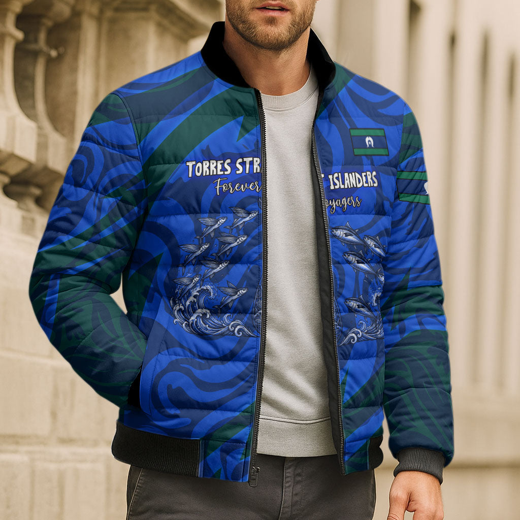 Torres Strait Islanders Forever Voyagers Bomber Puffer Jacket Indigenous Australian Tribal Canoe Art