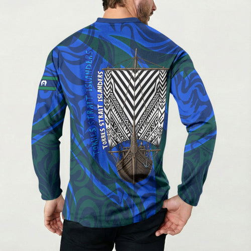 Torres Strait Islanders Forever Voyagers Button Sweatshirt Indigenous Australian Tribal Canoe Art