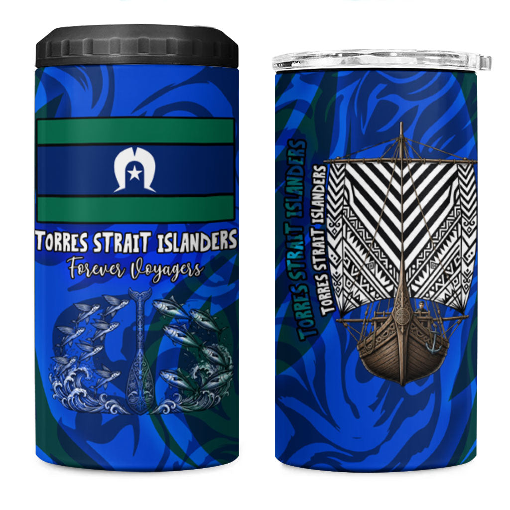 Torres Strait Islanders Forever Voyagers 4 in 1 Can Cooler Tumbler Indigenous Australian Tribal Canoe Art