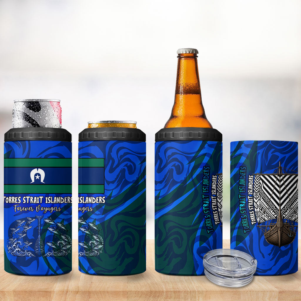 Torres Strait Islanders Forever Voyagers 4 in 1 Can Cooler Tumbler Indigenous Australian Tribal Canoe Art