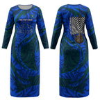 Torres Strait Islanders Forever Voyagers Couples Matching Long Sleeve Bodycon Dress and Hawaiian Shirt Indigenous Australian Tribal Canoe Art