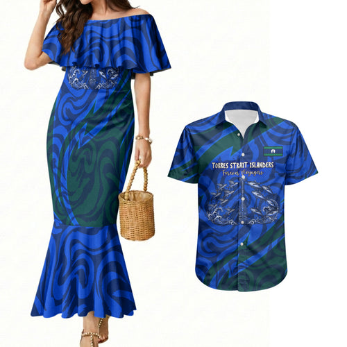 Torres Strait Islanders Forever Voyagers Couples Matching Mermaid Dress and Hawaiian Shirt Indigenous Australian Tribal Canoe Art