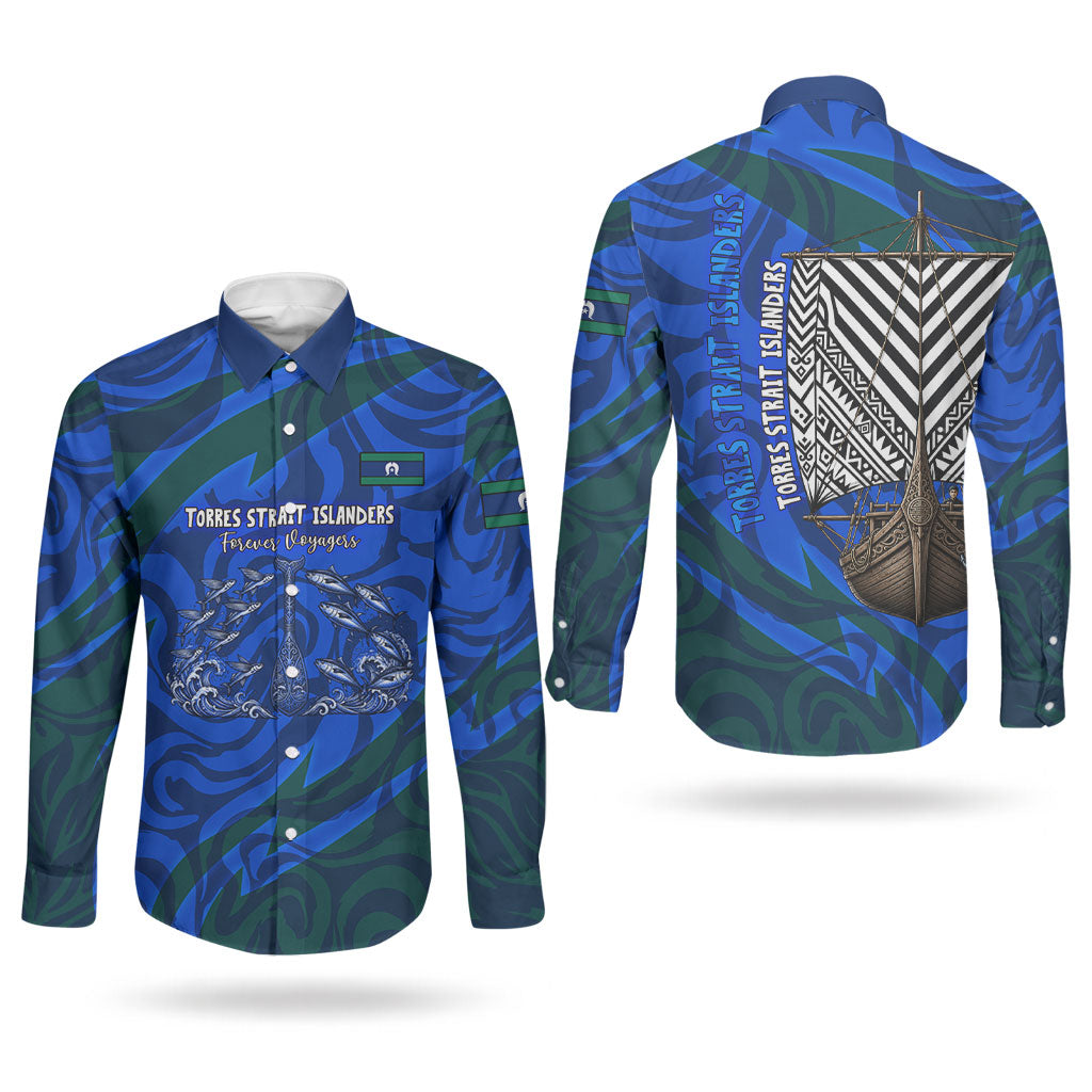 Torres Strait Islanders Forever Voyagers Couples Matching Mermaid Dress and Long Sleeve Button Shirt Indigenous Australian Tribal Canoe Art