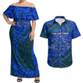 Torres Strait Islanders Forever Voyagers Couples Matching Off Shoulder Maxi Dress and Hawaiian Shirt Indigenous Australian Tribal Canoe Art