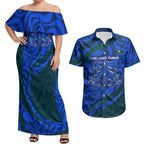 Torres Strait Islanders Forever Voyagers Couples Matching Off Shoulder Maxi Dress and Hawaiian Shirt Indigenous Australian Tribal Canoe Art