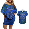 Torres Strait Islanders Forever Voyagers Couples Matching Off Shoulder Short Dress and Hawaiian Shirt Indigenous Australian Tribal Canoe Art