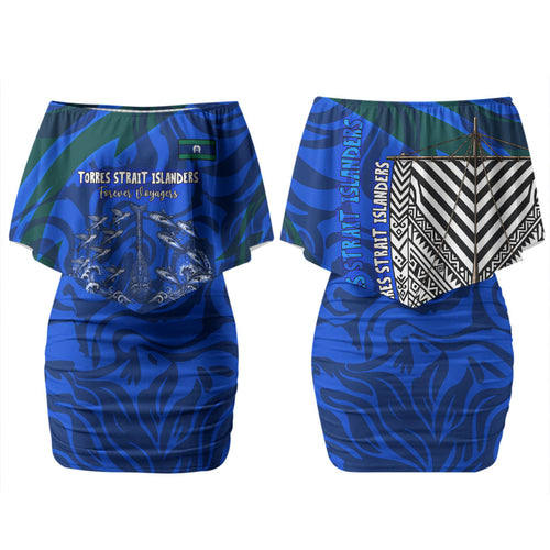 Torres Strait Islanders Forever Voyagers Couples Matching Off Shoulder Short Dress and Hawaiian Shirt Indigenous Australian Tribal Canoe Art
