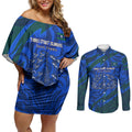 Torres Strait Islanders Forever Voyagers Couples Matching Off Shoulder Short Dress and Long Sleeve Button Shirt Indigenous Australian Tribal Canoe Art