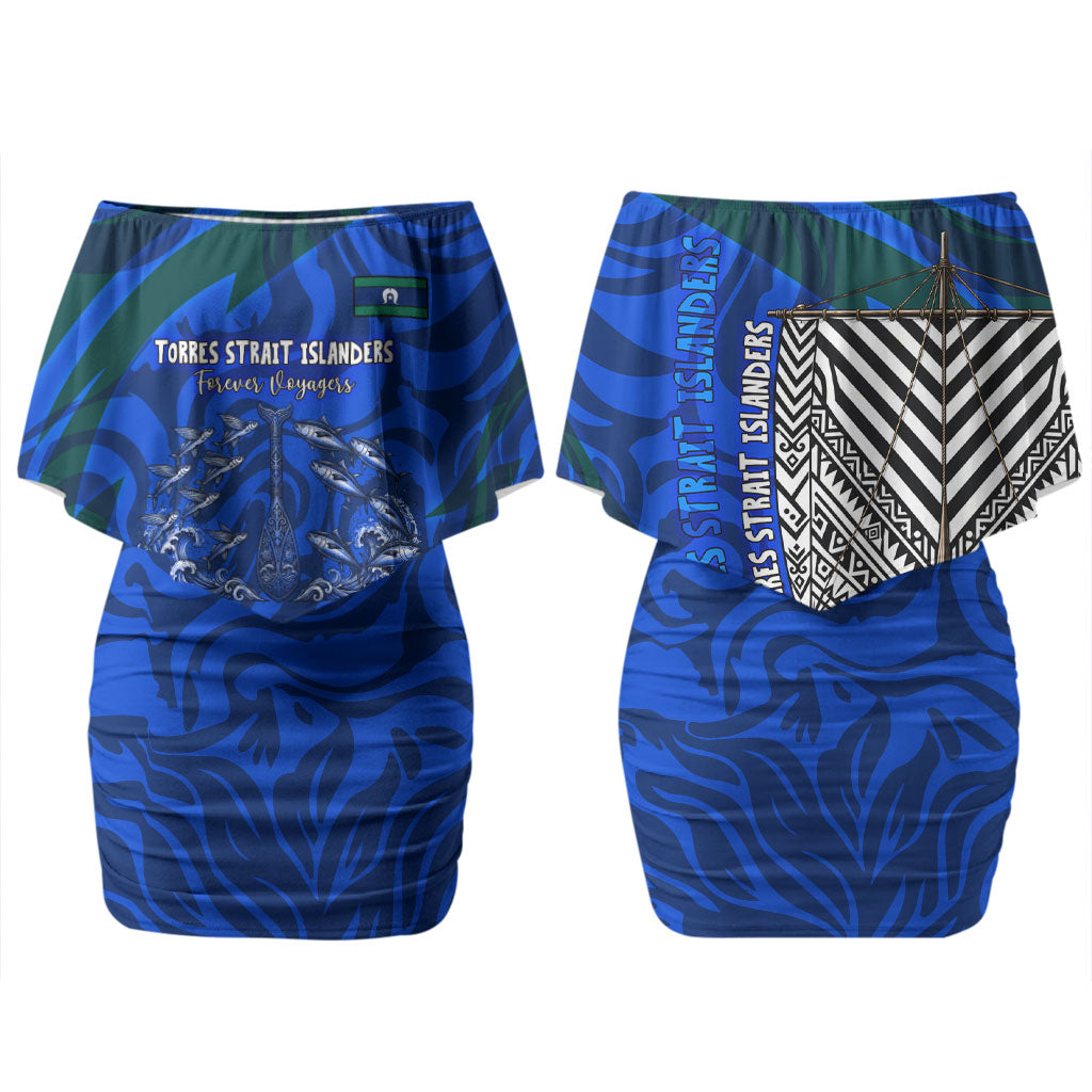 Torres Strait Islanders Forever Voyagers Couples Matching Off Shoulder Short Dress and Long Sleeve Button Shirt Indigenous Australian Tribal Canoe Art