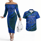 Torres Strait Islanders Forever Voyagers Couples Matching Off The Shoulder Long Sleeve Dress and Hawaiian Shirt Indigenous Australian Tribal Canoe Art