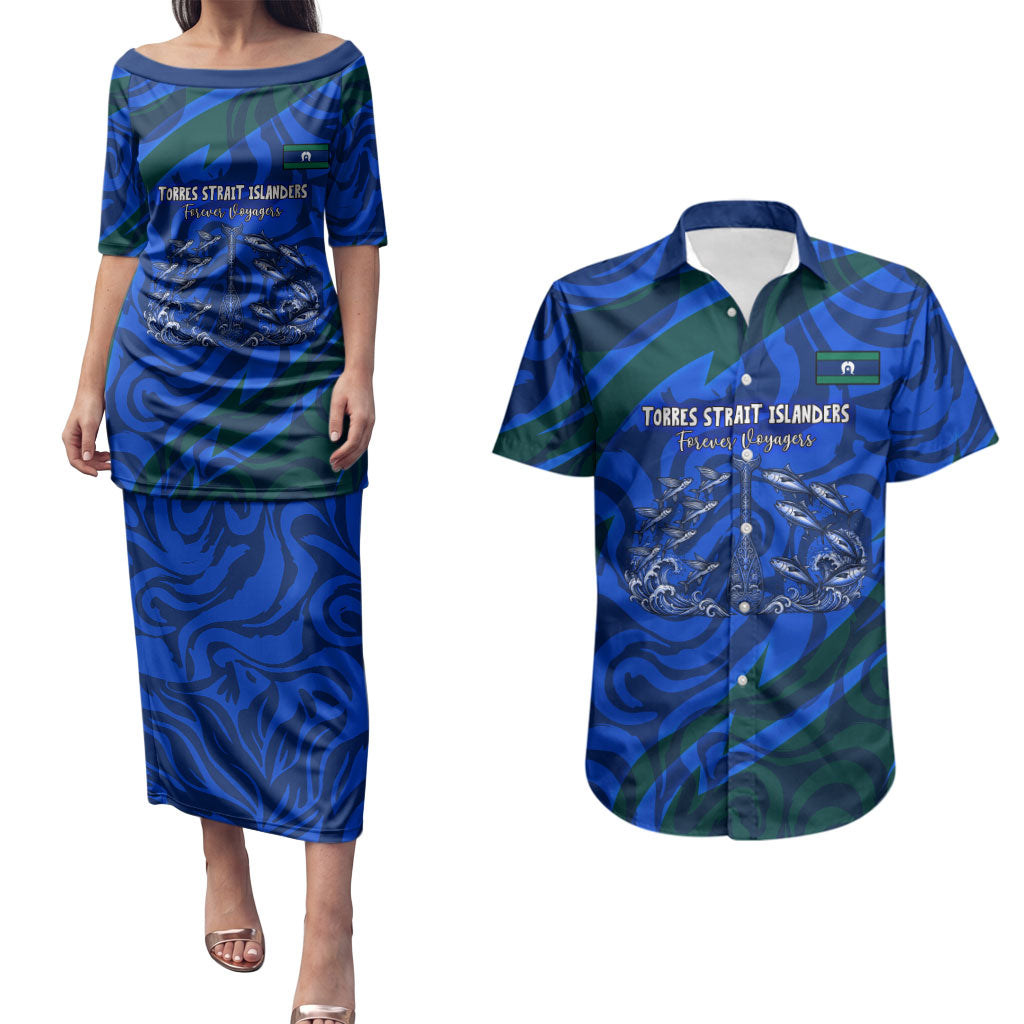 Torres Strait Islanders Forever Voyagers Couples Matching Puletasi and Hawaiian Shirt Indigenous Australian Tribal Canoe Art