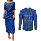 Torres Strait Islanders Forever Voyagers Couples Matching Puletasi and Long Sleeve Button Shirt Indigenous Australian Tribal Canoe Art