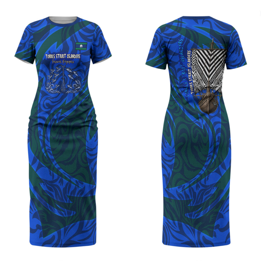 Torres Strait Islanders Forever Voyagers Couples Matching Short Sleeve Bodycon Dress and Long Sleeve Button Shirt Indigenous Australian Tribal Canoe Art