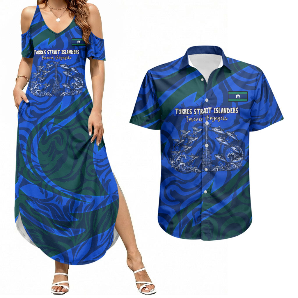Torres Strait Islanders Forever Voyagers Couples Matching Summer Maxi Dress and Hawaiian Shirt Indigenous Australian Tribal Canoe Art