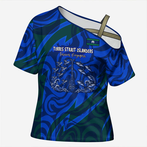Torres Strait Islanders Forever Voyagers Cross Shoulder Shirt Indigenous Australian Tribal Canoe Art