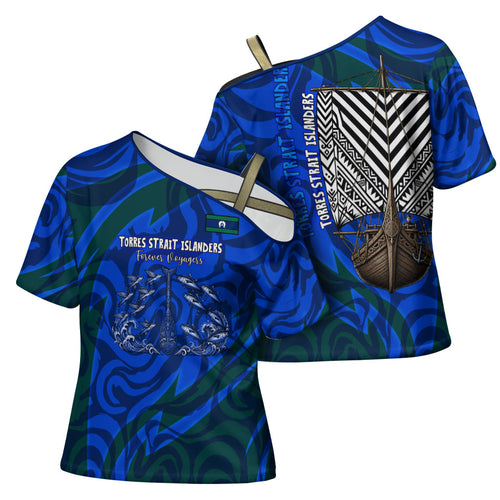 Torres Strait Islanders Forever Voyagers Cross Shoulder Shirt Indigenous Australian Tribal Canoe Art