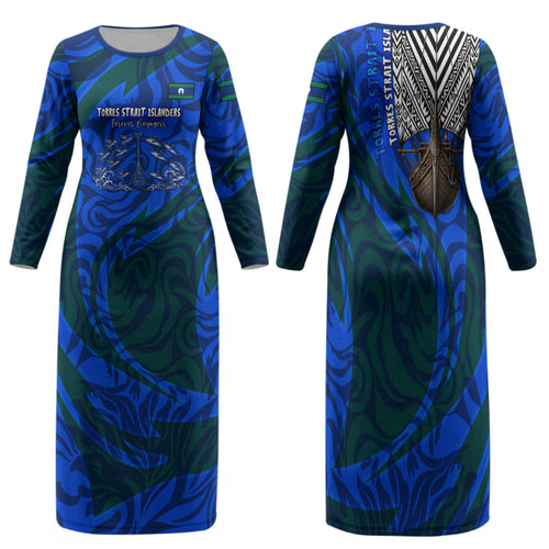 Torres Strait Islanders Forever Voyagers Family Matching Long Sleeve Bodycon Dress and Hawaiian Shirt Indigenous Australian Tribal Canoe Art