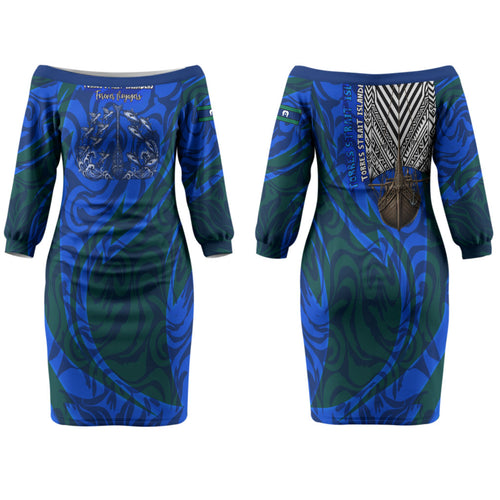 Torres Strait Islanders Forever Voyagers Family Matching Off The Shoulder Long Sleeve Dress and Hawaiian Shirt Indigenous Australian Tribal Canoe Art