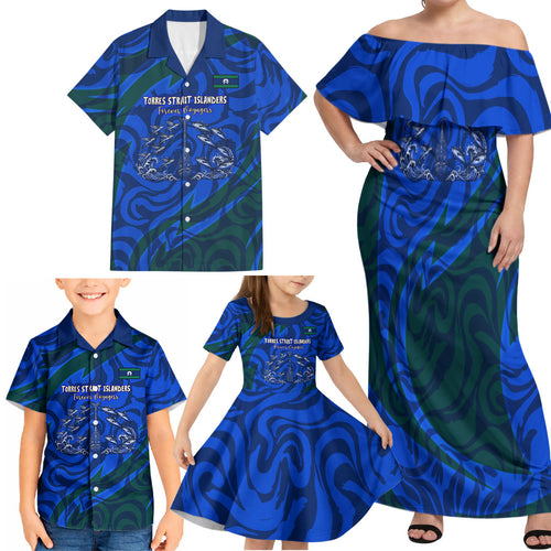Torres Strait Islanders Forever Voyagers Family Matching Off Shoulder Maxi Dress and Hawaiian Shirt Indigenous Australian Tribal Canoe Art