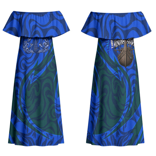 Torres Strait Islanders Forever Voyagers Family Matching Off Shoulder Maxi Dress and Hawaiian Shirt Indigenous Australian Tribal Canoe Art