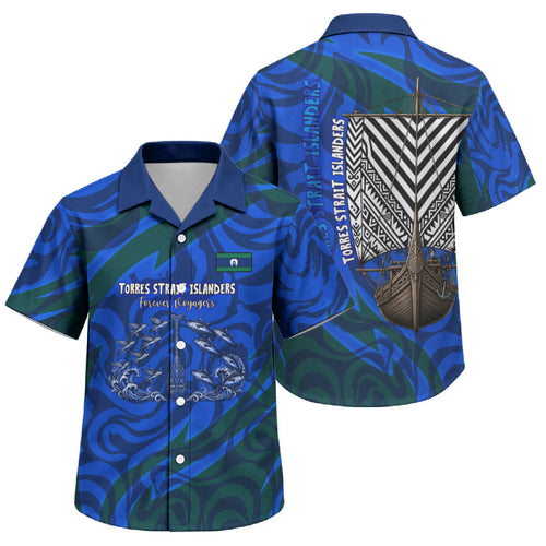 Torres Strait Islanders Forever Voyagers Family Matching Off Shoulder Short Dress and Hawaiian Shirt Indigenous Australian Tribal Canoe Art