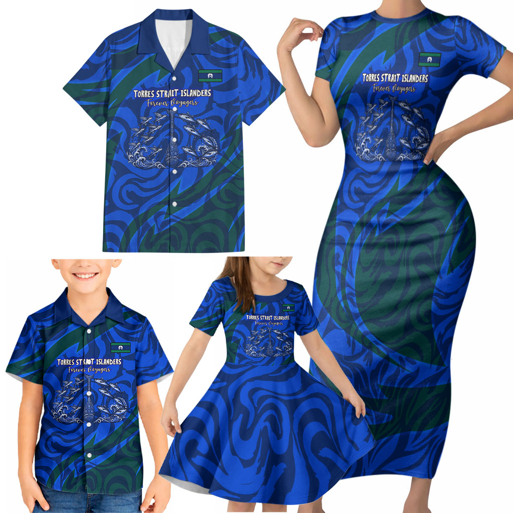 Torres Strait Islanders Forever Voyagers Family Matching Short Sleeve Bodycon Dress and Hawaiian Shirt Indigenous Australian Tribal Canoe Art