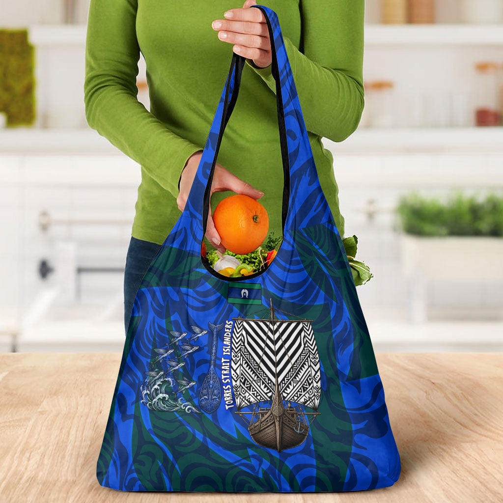 Torres Strait Islanders Forever Voyagers Grocery Bag Indigenous Australian Tribal Canoe Art